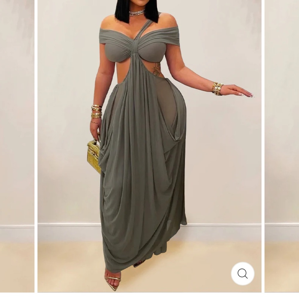 Elegant One-Shoulder Gray Maxi Dress